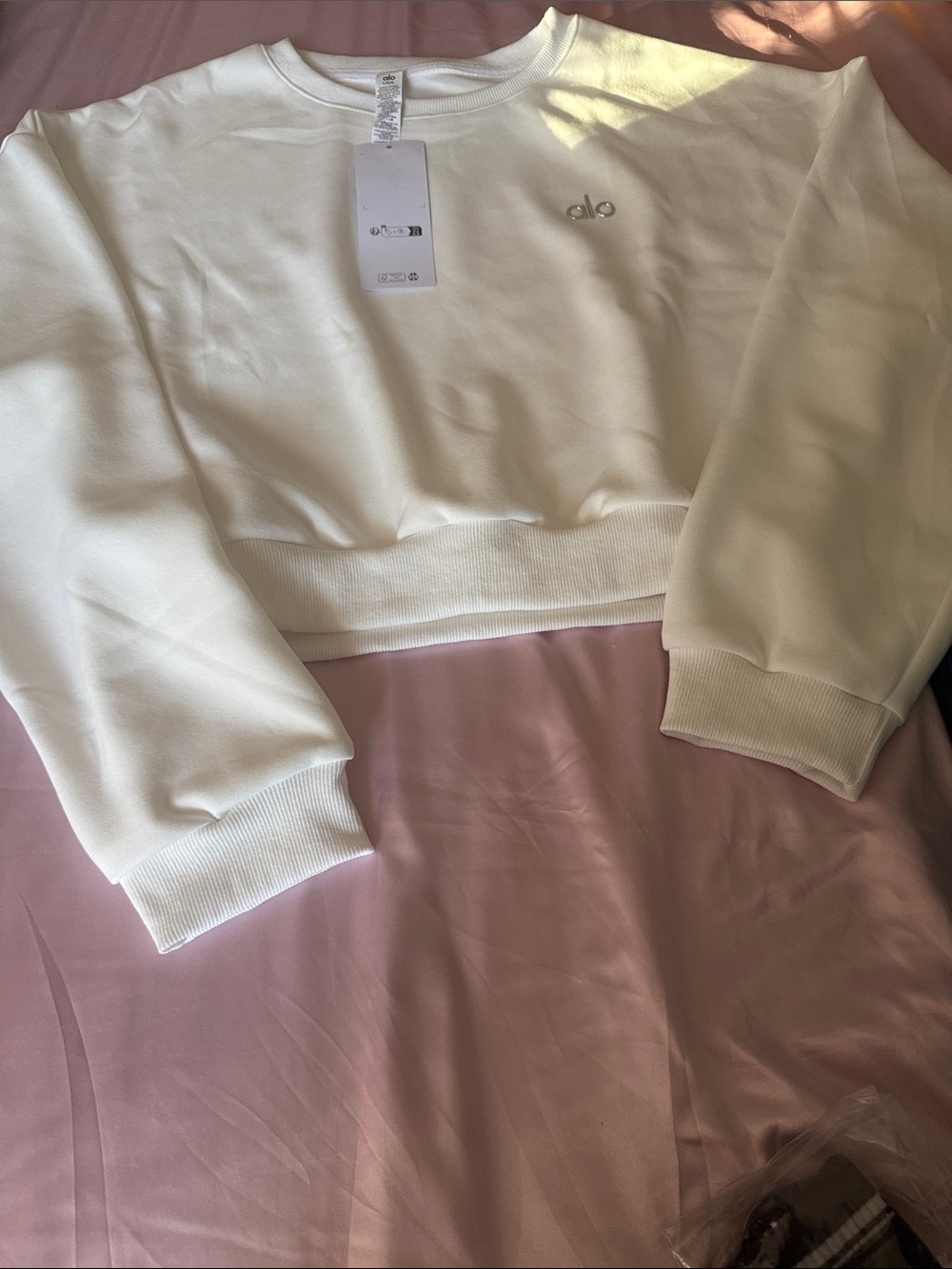 ALO Yoga White Crewneck Crop Sweatshirt